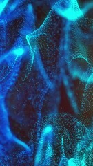 Poster - Animation of moving glowing lights and waves over black background
