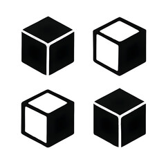 Poster - Four black cubes with bright edges & faces floating against a black backdrop for abstract design usage