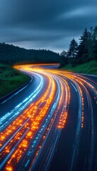 Poster - Dynamic Digital Stream Flowing on a Highway at High Speed, Representing Fast Transport and Motion