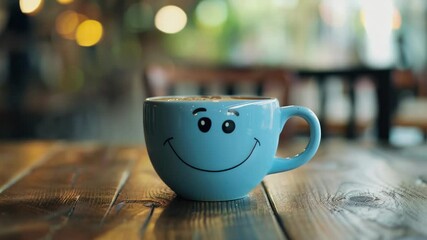 Poster - A warm cup of coffee with a smiley face drawn on the side, perfect for a morning pick-me-up or a friendly gesture