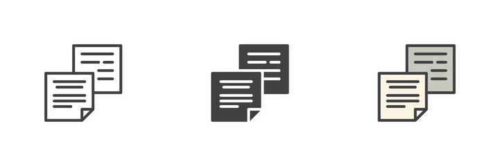 Aufkleber - Notes paper icon set in line, solid and filled outline style