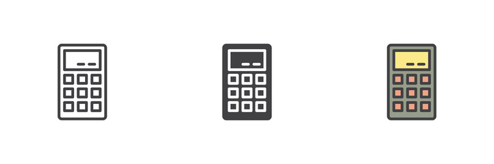 Poster - Calculator icon set in line, solid and filled outline style