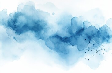 Poster - Abstract blue watercolor painting with fluid shapes and gradients blending softly across a white background.