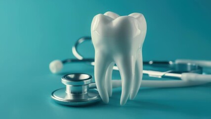 Poster - A tooth with a stethoscope used for dental examination