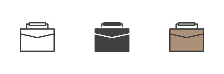 Aufkleber - Briefcase icon set in line, solid and filled outline style