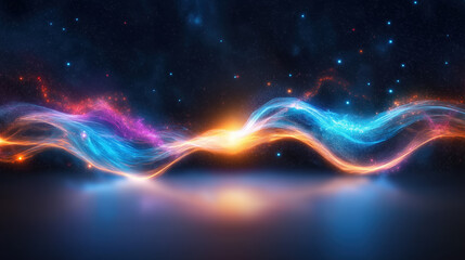 Fototapete - Colorful abstract waves of light against a dark background