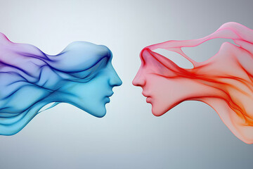 Poster - Two abstract figures interact in fluid colors and shapes