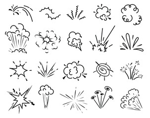 Poster - Blackandwhite vector drawings display 20 various cartoon explosion and burst effects