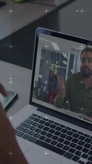 Poster - Animation of data processing over businesswoman on laptop video call