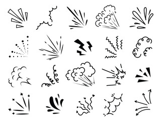 Poster - Black  white image shows 20 various handdrawn bursts effects  doodles arranged in a grid on a white background