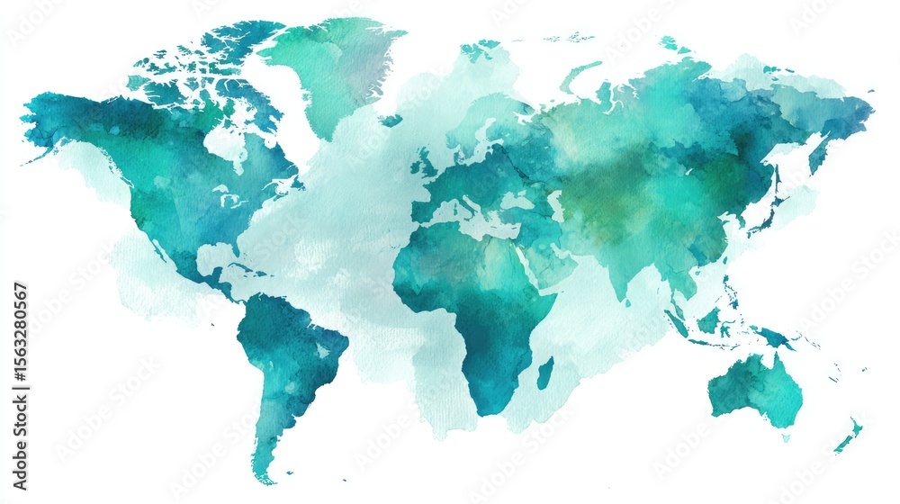 Global Watercolor Map: An artistic watercolor rendition of the world ...