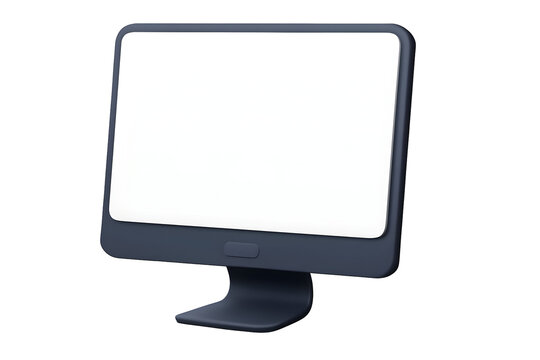 Isolated computer monitor with a blank white screen, cartoonish, rounded, on a dark background