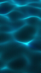 Aufkleber - Futuristic glowing landscape of blue dots forming a wavy grid pattern on a dark surface