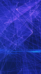 Poster - Digital network background with intersecting glowing purple lines on a dark blue backdrop