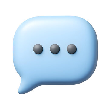 3D light blue speech bubble with dots; pending message icon
