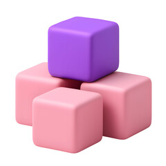 Poster - Stacked cubes purple on top of three pink blocks. Isolated on black
