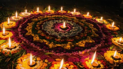 Poster - A beautiful floral arrangement surrounded by lit candles, perfect for decorative purposes