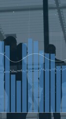 Poster - Animation of diverse graphs over businesspeople silhouettes in building