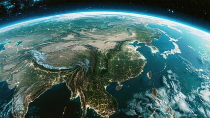 Poster - Satellite image of Earth from space showing Asia continent
