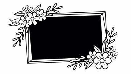 Aufkleber - A blank black rectangle frame adorned with white flowers and leaves on a white background design art created with generated ai