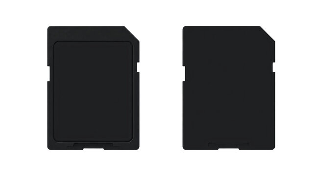Black sd memory card front and back view isolated on transparent background