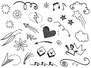 Poster - Doodle sketch with icons of a heart stars music and arrows