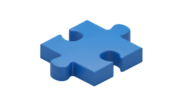 3D rendering of a single, vibrant blue puzzle piece.