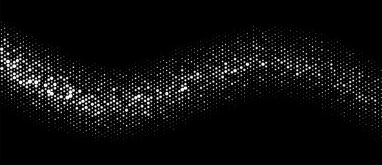 Aufkleber - Abstract halftone dotted wave background. White dots on a black background.