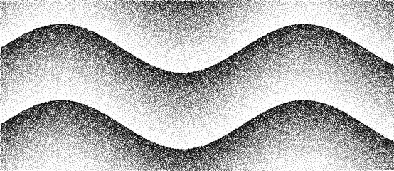Poster - Abstract art background with dots. Waves with stipple effect with chaotic noise. Black dots on white background.