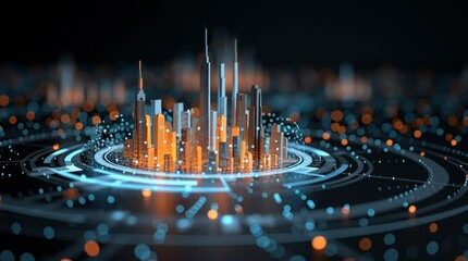 Poster - Futuristic Digital Cityscape in Dynamic Neon Circuits and Vibrant Hues