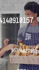 Poster - Animation of numbers and data processing over diverse people in shop