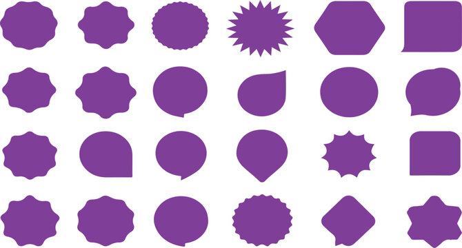 A collection of purple shapes arranged in a grid pattern format