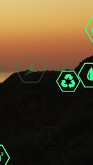 Poster - Animation of sustainability and ecology icons over landscape
