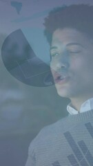 Poster - Animation of data processing over businessman working in office