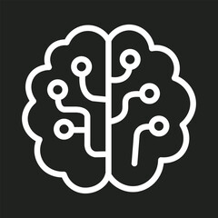 Fototapete - Brain Circuit Icon in black and white background, Artificial Intelligence Neural Structure for Smart Thinking and Digital Processing, Vector sign. Symbol, logo illustration. Vector graphics