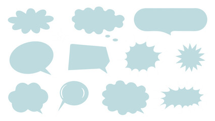 Leinwandbilder - Vector art of a set of various pastel blue speech bubbles and balloons isolated on transparent background, perfect for communication and design projects