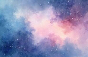 Poster - Abstract watercolor nebula art illustration. Cosmic space background with stars, shades of blue, purple, pink. Artistic creative dreamy galaxy sky texture, used for design projects, poster,