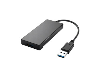 Poster - Black external hard drive with usb cable isolated on transparent background