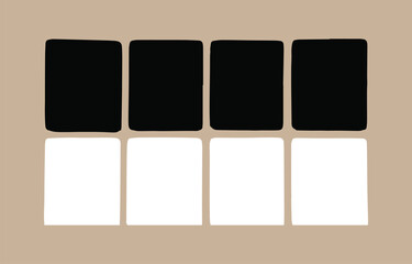 Poster - Abstract Minimalist Black and White Geometric Design Template: Eight Square Placeholders on Neutral Beige Background, Ideal for Modern Branding, Website Layout, or Social Media Content.