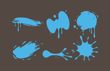 Poster - Abstract Blue Paint Splatter Collection: Dripping, Splashed, and Brush Stroke Designs on Dark Background; Vector Illustration for Graphic Design, Web Design, and Digital Art Projects.