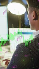 Poster - Animation of financial data processing over businessman working in office
