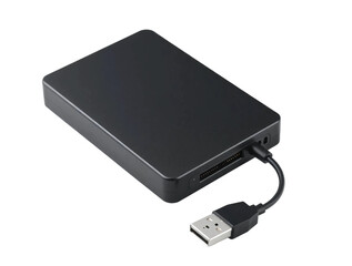 Poster - Black external hard drive with usb cable isolated on transparent background