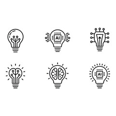 Fototapete - AI Innovation Six Line Art Lightbulb Icons Representing Artificial Intelligence Technology and Ideas