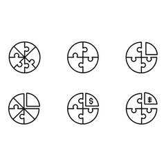 Poster - Circular Puzzle Piece Icons Business Strategy Finance Teamwork Solution Minimalist Line Art Design