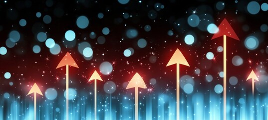 Poster - Futuristic Digital Art with Blue Light and Red Arrows Depicting Growth Trends on Black Background