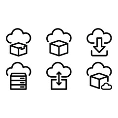 Poster - Cloud Computing Icons Data Storage Upload Download Server Minimalist Line Art Style