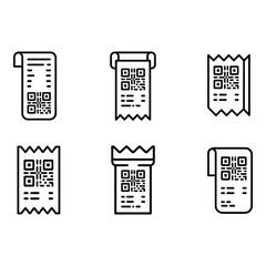 Poster - Collection of Six Modern QR Code Receipt Icons Clean Line Art Style Digital Transaction Theme
