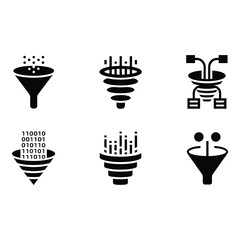 Poster - Data Funnel Icons Modern Minimalist Black Glyph Set for Digital Marketing Analytics and Business Process Workflow