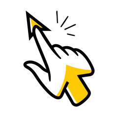 Poster - This doodle-style icon of a hand with a pointed index finger and yellow accents is perfect for websites and blogs to signify clicking, interaction, calls to action, or touch gestures.

