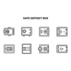 Poster - Eight Minimalist Line Icons Safe Deposit Box Security System Illustrations